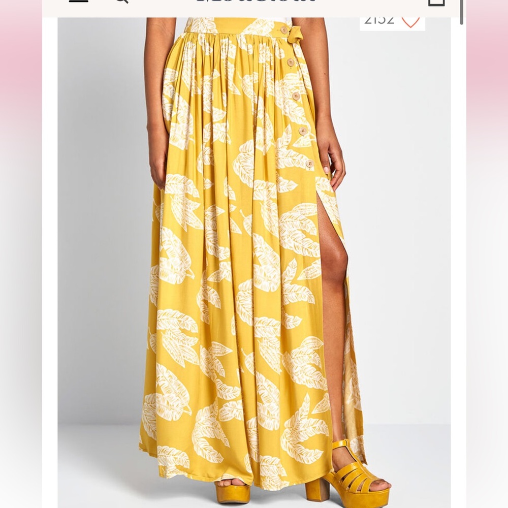 Collectif Yellow and White Maxi Skirt with Side Slit